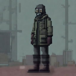 A pixel art depiction of a stalker wearing a gas mask