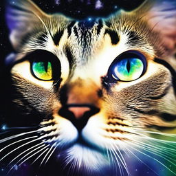 This amazing photo shows the face of a cat that seems to be dissolving into the vast outer space and is made up of cosmic dust and stars