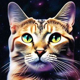 This amazing photo shows the face of a cat that seems to be dissolving into the vast outer space and is made up of cosmic dust and stars