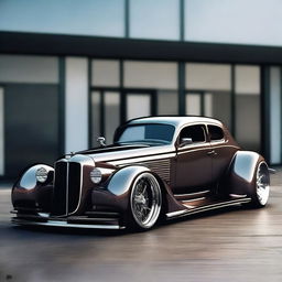 Create a custom wide stance hypercar that is a fusion of a 4-door 1932 Buick Victoria sedan and a McLaren