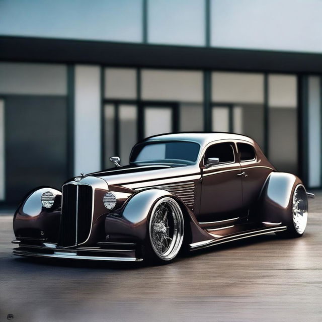 Create a custom wide stance hypercar that is a fusion of a 4-door 1932 Buick Victoria sedan and a McLaren
