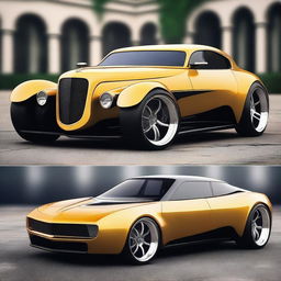 Create a custom wide stance hypercar that is a fusion of a 4-door 1932 Buick Victoria sedan and a Lamborghini