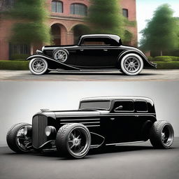 Create a custom wide stance supercar that is a fusion of a 1932 Buick Victoria 4 door sedan and a Lamborghini