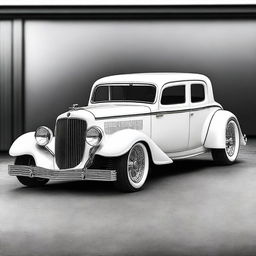 Create a custom wide stance white supercar that is a fusion of a 1932 Buick Victoria 4 door sedan and a Lamborghini