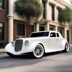 Create a custom wide, tall stance white supercar that is a fusion of a 1932 Buick Victoria 4 door sedan and a Lamborghini