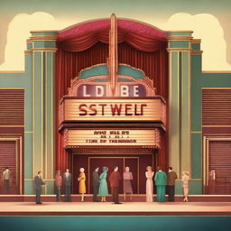 A classic movie theater with a vintage marquee displaying the names of old movies