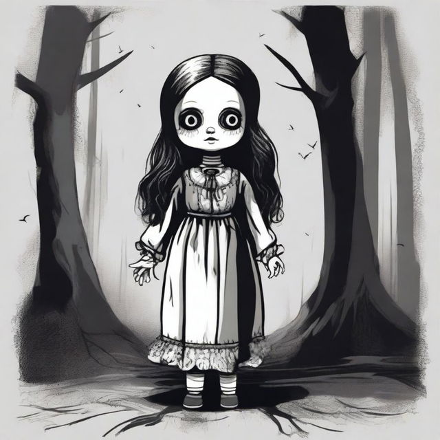 Create an eerie and horror-like illustration with no words