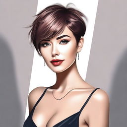 A sexy girl with short hair, depicted in a tasteful and artistic manner