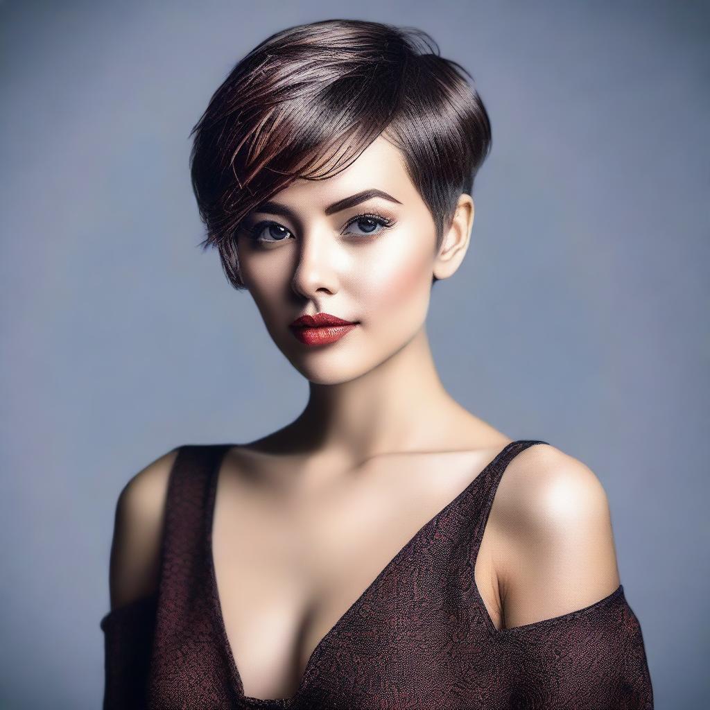 A sexy girl with short hair, depicted in a tasteful and artistic manner