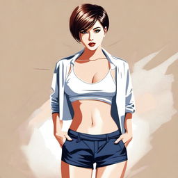 A sexy girl with short hair, depicted in a tasteful and artistic manner