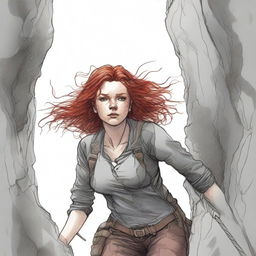 A realistic drawing of a 20-year-old woman with red hair