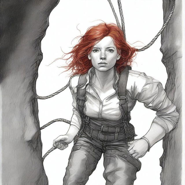 A realistic drawing of a 20-year-old woman with red hair