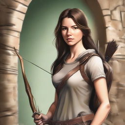 A realistic drawing of a 20-year-old woman with straight, loose brown hair