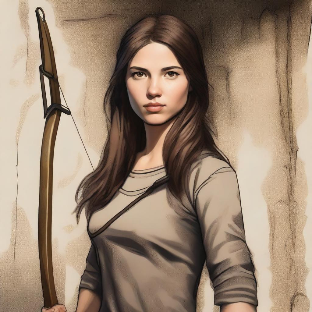 A realistic drawing of a 20-year-old woman with straight, loose brown hair