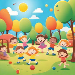 A vibrant and cheerful kindergarten background featuring happy children playing together