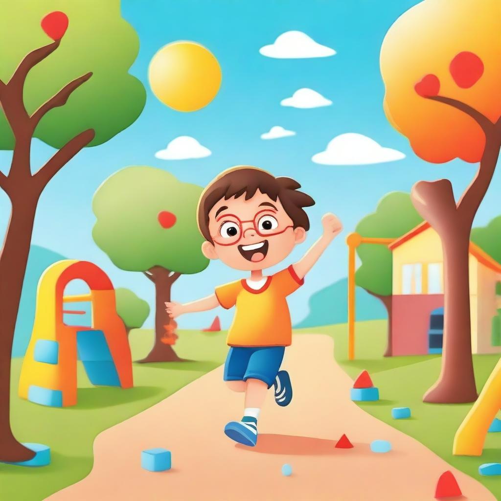 A vibrant and cheerful kindergarten background featuring a happy child playing