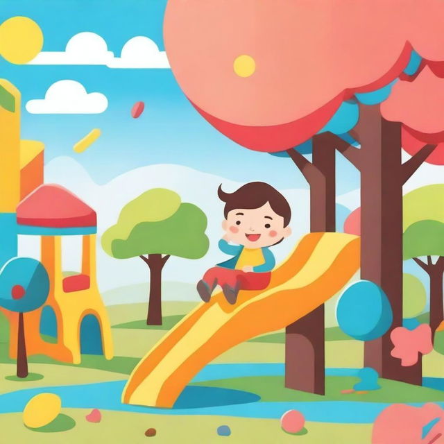 A vibrant and cheerful kindergarten background featuring a happy child playing