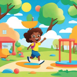 A vibrant and cheerful kindergarten background featuring a happy child playing