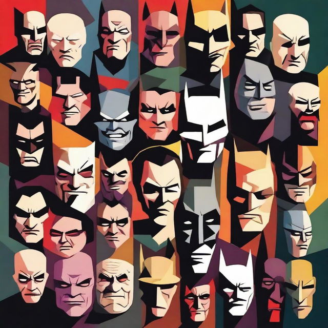 Create an image of a face composed of iconic movie villains