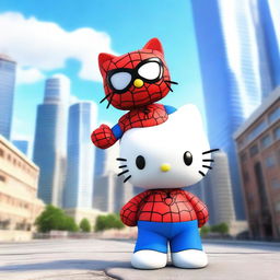 A 3D rendering of Hello Kitty standing next to Spider-Man