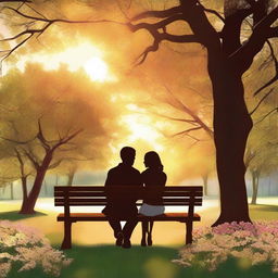 A romantic scene featuring a couple in love