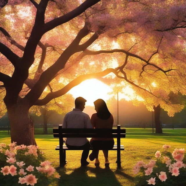 A romantic scene featuring a couple in love