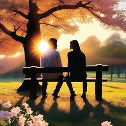 A romantic scene featuring a couple in love