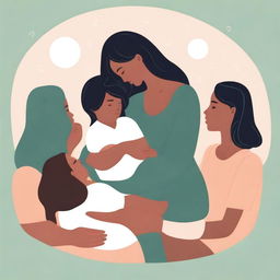 An illustration showing the importance of a support network in overcoming postpartum depression