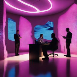 A modern reinterpretation of Plato's myth of the cavern set in a contemporary office environment