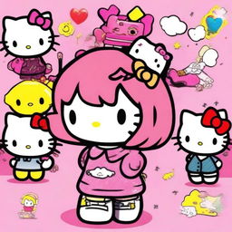 A quirky and fun profile picture featuring Hello Kitty and other Sanrio characters with a Y2K girl