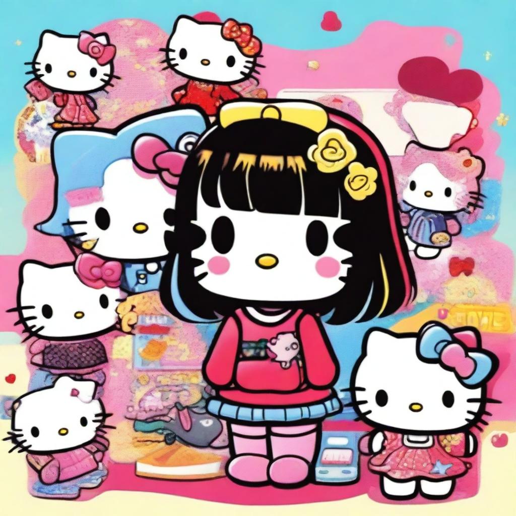 A quirky and fun profile picture featuring Hello Kitty and other Sanrio characters with a Y2K girl