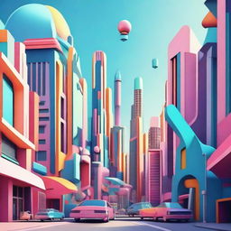 A stylized cityscape with a mix of futuristic and classic architecture