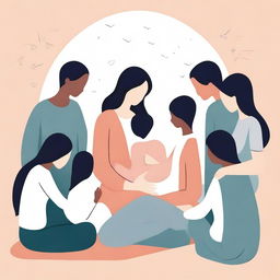 An illustration depicting the importance of a support network in overcoming postpartum depression