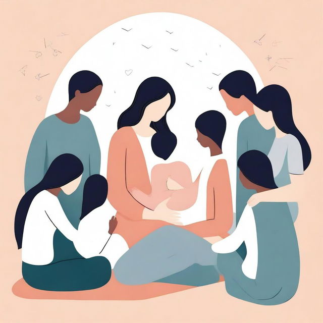 An illustration depicting the importance of a support network in overcoming postpartum depression