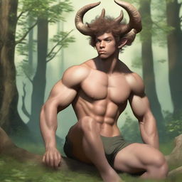 A young athletic male satyr with goat legs, exhibiting a muscular build