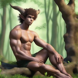 A young athletic male satyr with goat legs, exhibiting a muscular build