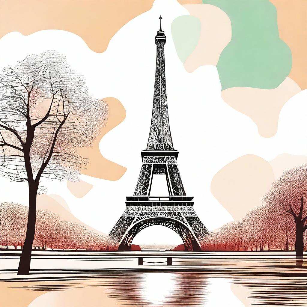 A stylized illustration of the Eiffel Tower in Paris, France