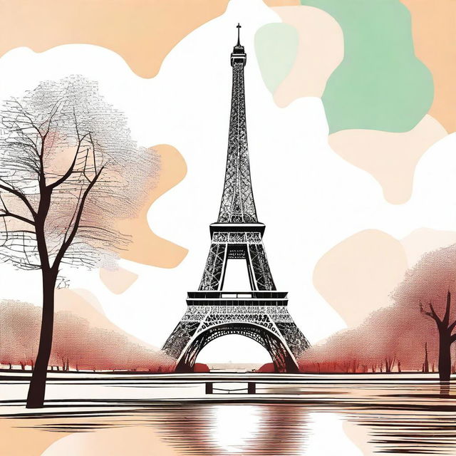 A stylized illustration of the Eiffel Tower in Paris, France