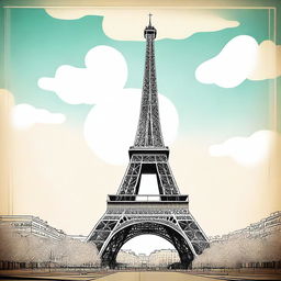 A stylized illustration of the Eiffel Tower in Paris, France