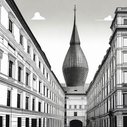 A stylized illustration of the Mole Antonelliana in Turin, Italy