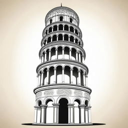 A stylized illustration of the Leaning Tower of Pisa in Pisa, Italy