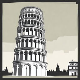 A stylized illustration of the Leaning Tower of Pisa in Pisa, Italy