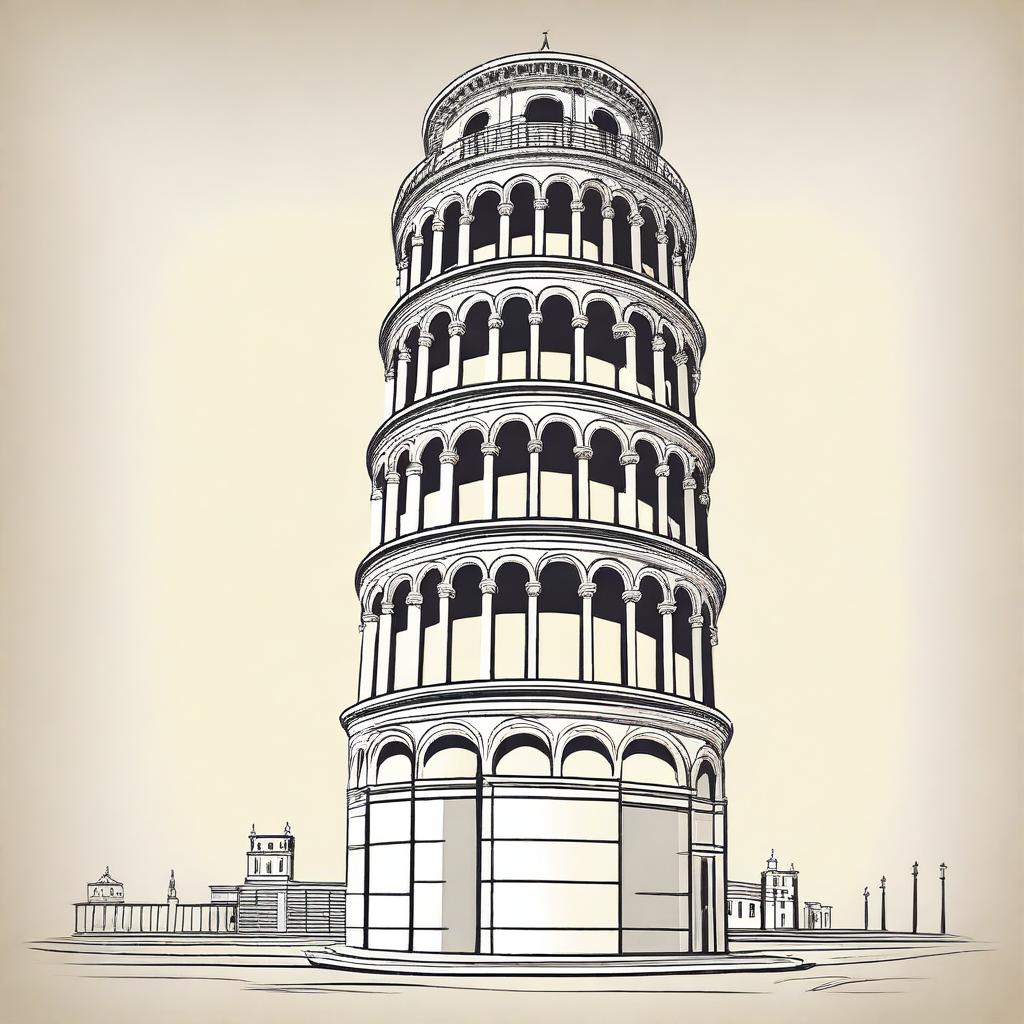 A stylized illustration of the Leaning Tower of Pisa in Pisa, Italy