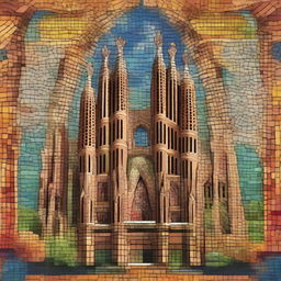 Create a stylized image of the Sagrada Família, showcasing its iconic architecture with intricate details and vibrant colors