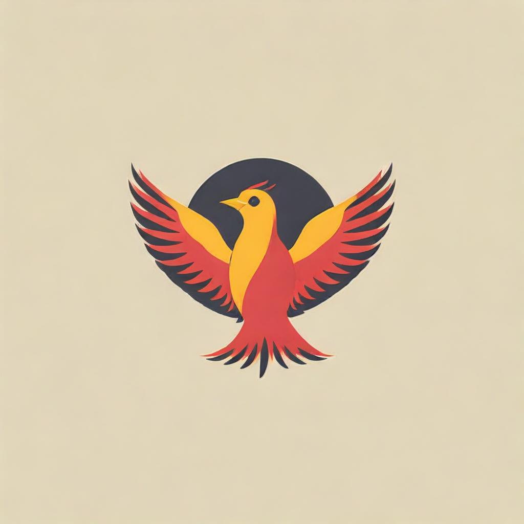 Design a striking logo featuring a phoenix bird majestically displayed in bold shades of red, orange, and yellow.