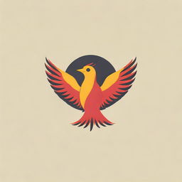 Design a striking logo featuring a phoenix bird majestically displayed in bold shades of red, orange, and yellow.