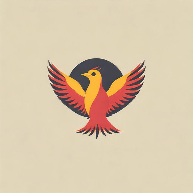 Design a striking logo featuring a phoenix bird majestically displayed in bold shades of red, orange, and yellow.