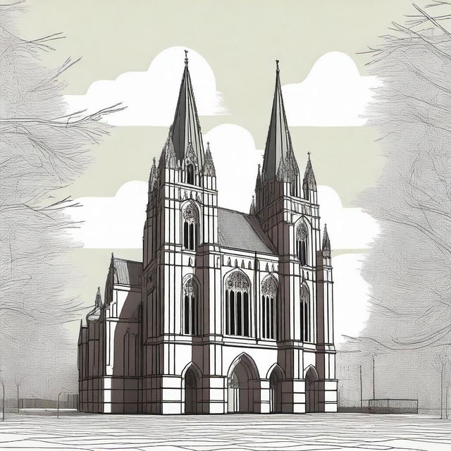 A stylized illustration of the Nidaros Cathedral in Trondheim, Norway