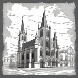 A stylized illustration of the Nidaros Cathedral in Trondheim, Norway