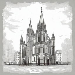 A stylized illustration of the Nidaros Cathedral in Trondheim, Norway